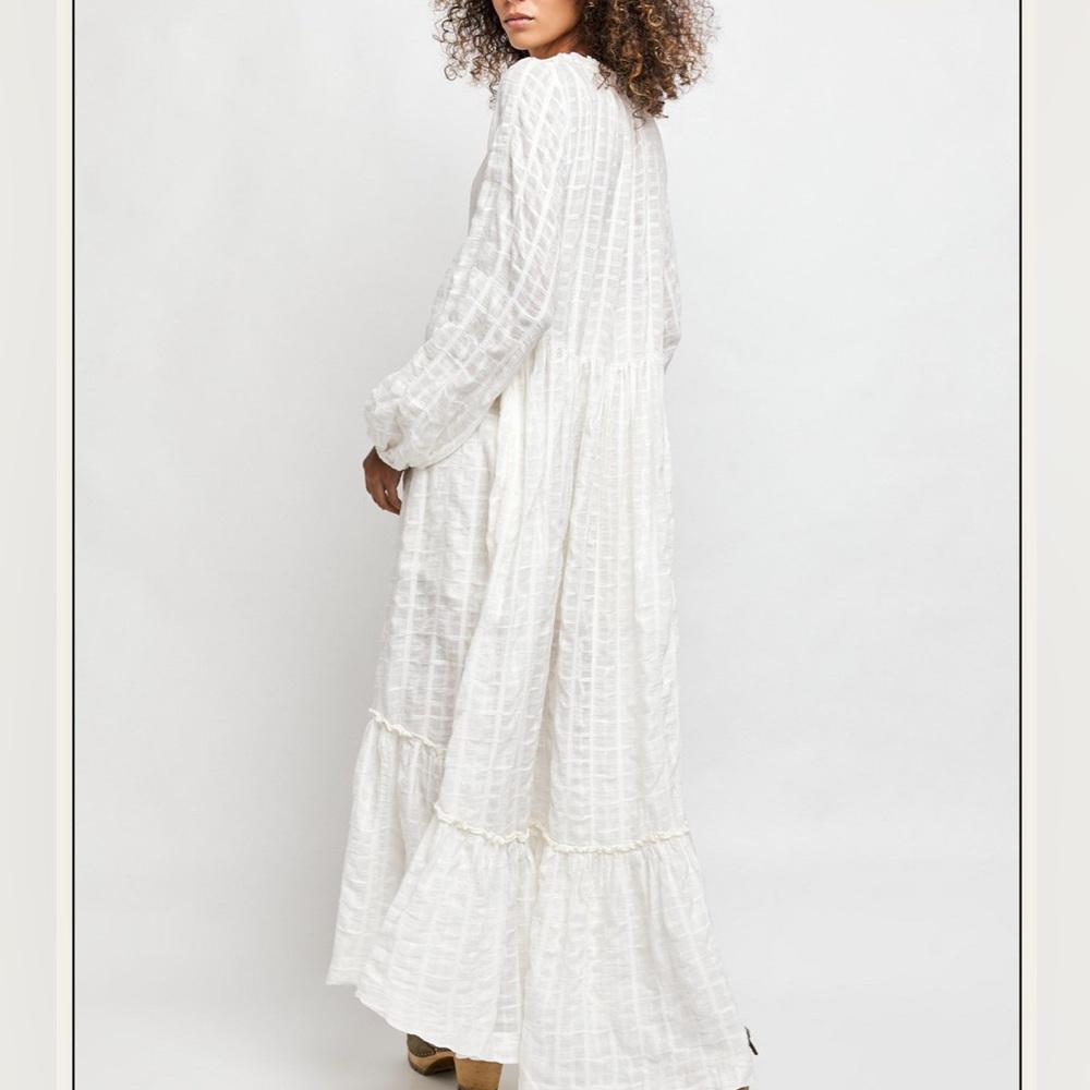 Free People White Gauze Long Sleeve Tiered Maxi Dress - Picture 3 of 9